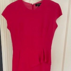 Teri Jon size 6 watermelon asymetrical waist cap sleeves knee length dress